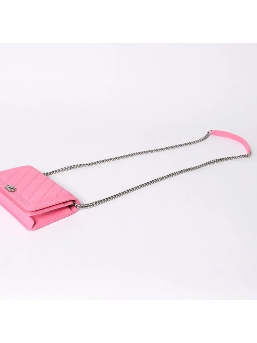 Chanel Boy Chain Wallet CC Logo Caviar Leather Pink Shoulder Bag